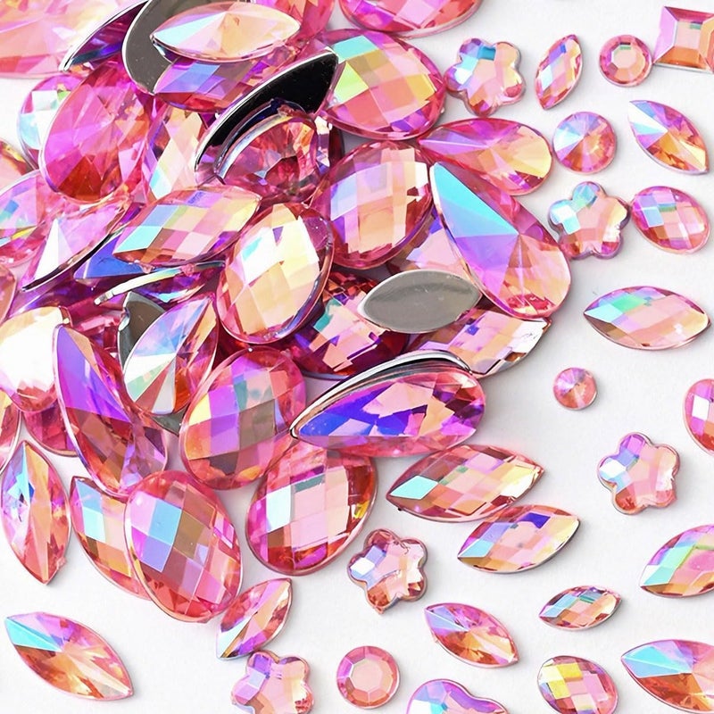 VADQZA 600PCS AB Colorful Gems Rhinestones Jewels for Crafts, Flatback Crystal Bedazzling Gemstones Rhinestone for Crafting Halloween Cosplay Party Embellishments Decorations(Light Pink AB) - Image 1